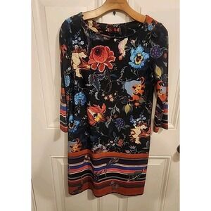 Isle by Melis Kozan Damask Floral Jersey Stretch Dress Size Small Tropical Earth